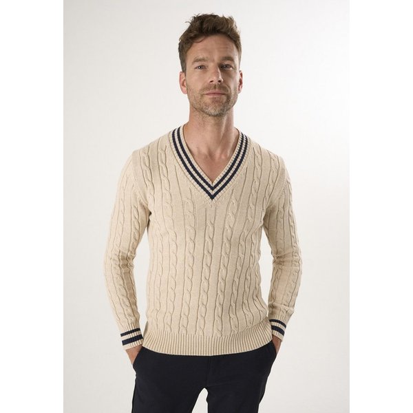 Felix Hardy V-Ausschnitt-Pullover Basic-Pullover mit V-Ausschnitt und Zopfmuster