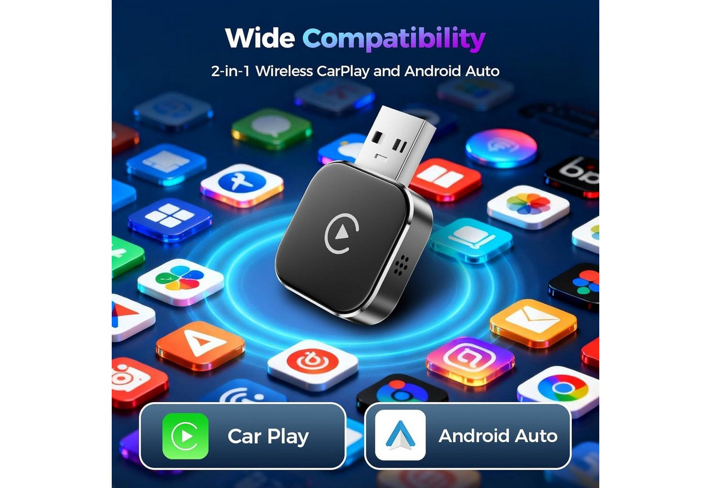 FELIXLEO 2026 Wireless Carplay Android Auto Adapter 2 in 1 WiFi Bluetooth Wireless Lautsprecher – Bild 2 von 5