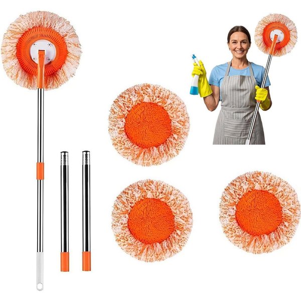 FELIXLEO 360° Wischmopp Set mit 3 Stielen & 3 Mikrofaser Moppköpfen Wischmopp-Ersatzkopf
