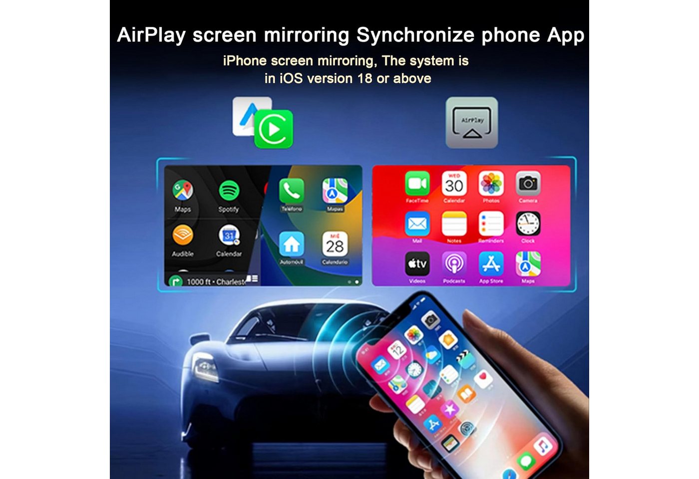 FELIXLEO 4in1 Wireless CarPlay Adapter Android Auto AirPlay Orange. Wireless Lautsprecher – Bild 2 von 5