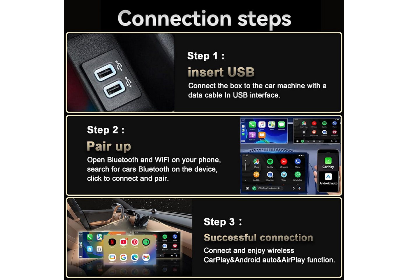 FELIXLEO 4in1 Wireless CarPlay Adapter Android Auto AirPlay Orange. Wireless Lautsprecher – Bild 4 von 5