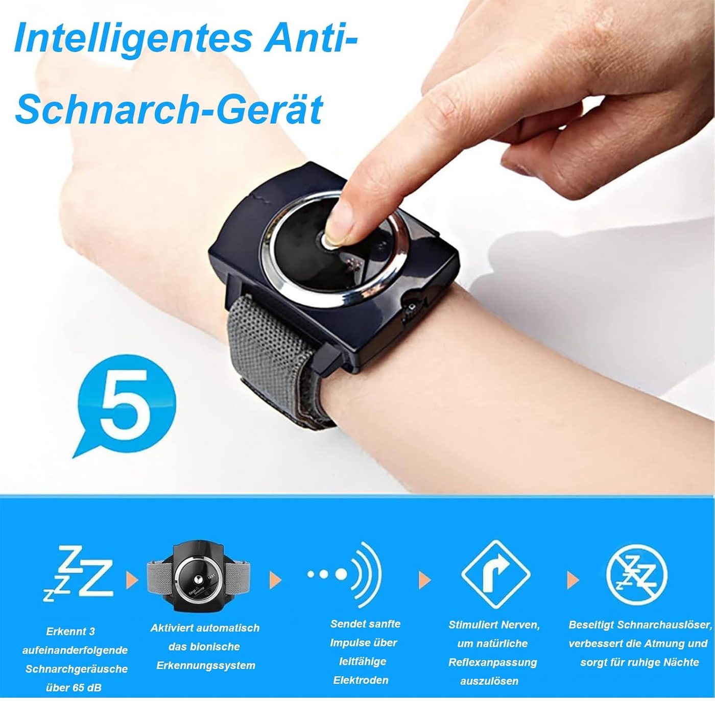 FELIXLEO Anti Schnarch Armband mit Biosensor (Schwarz) Smartwatch, 1-tlg. – Bild 4 von 5
