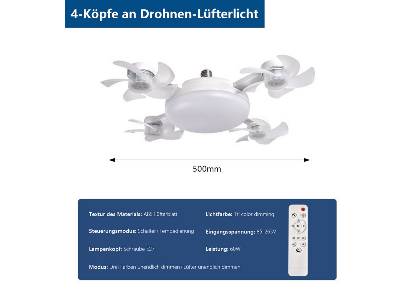 FELIXLEO Außen-Deckenleuchte Deckenventilator mit LED Licht Fernbedienung leise faltbar 60W – Bild 3 von 5