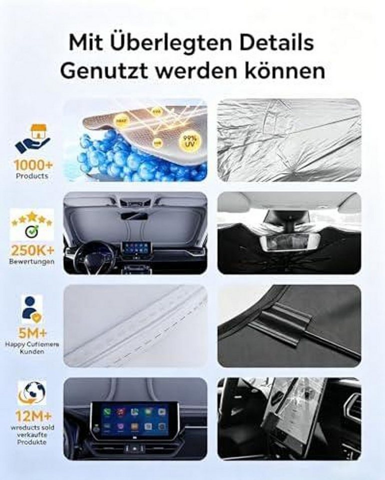 FELIXLEO Autosonnenschutz Auto Sonnenschutz Frontscheibe 163x82cm Hitzeschutz Abdeckung – Bild 3 von 5