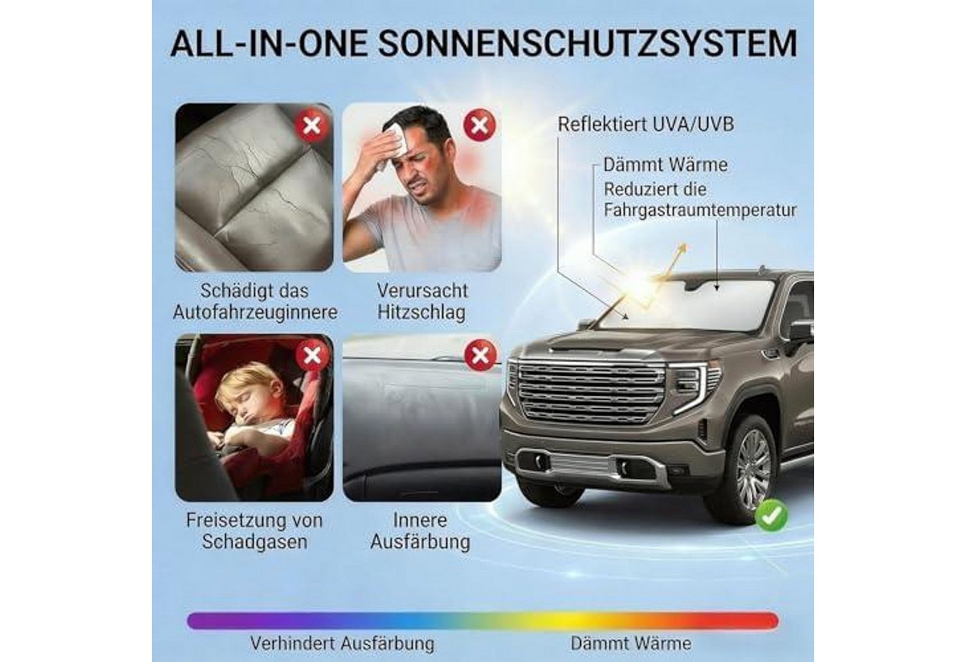 FELIXLEO Autosonnenschutz Auto Sonnenschutz Frontscheibe 163x82cm Hitzeschutz Abdeckung – Bild 5 von 5
