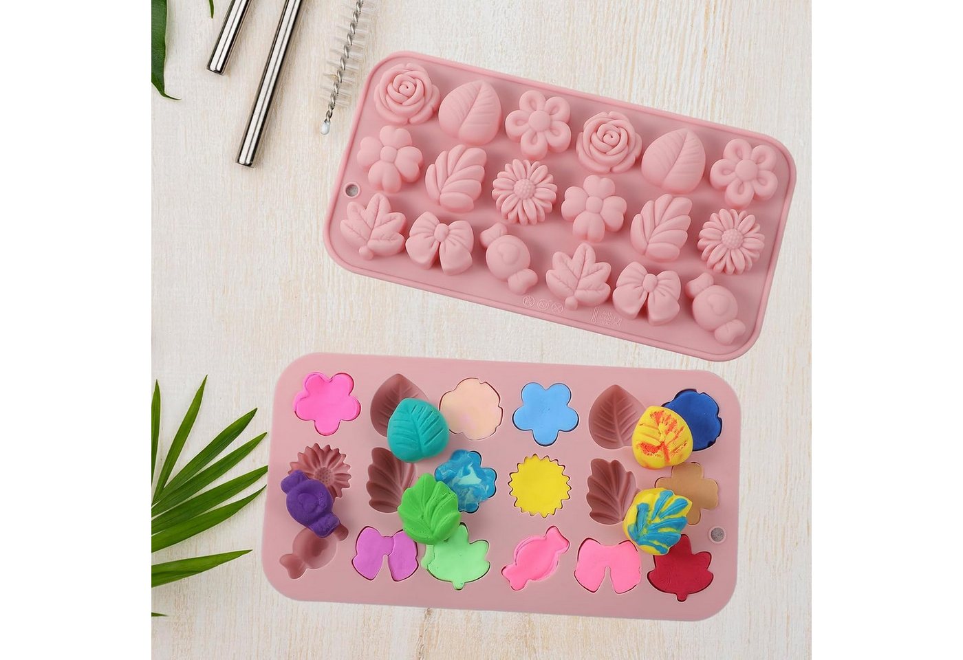 FELIXLEO Backform Silikonform Blumen Seife Pralinen Kerzen DIY 3D 2 Stück, (1-tlg) – Bild 3 von 5