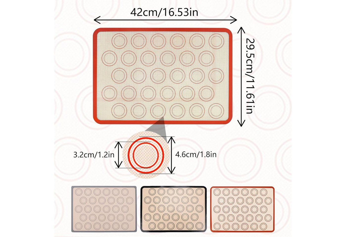 FELIXLEO Backmatte 3 Stück Silikon Backmatte Macaron Antihaft 42x29cm, (1-tlg) – Bild 2 von 5
