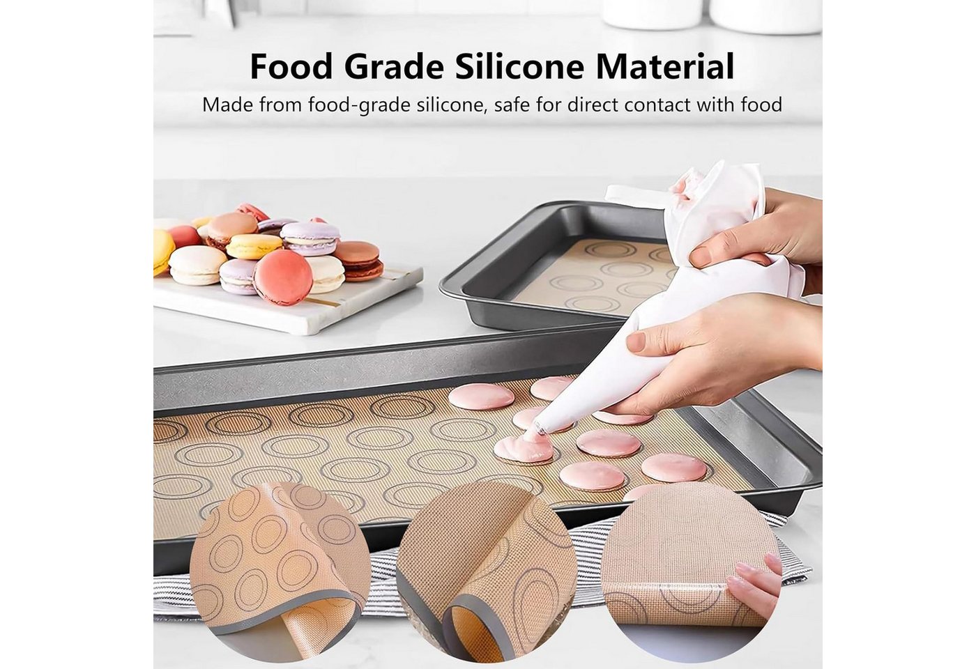 FELIXLEO Backmatte 3 Stück Silikon Backmatte Macaron Antihaft 42x29cm, (1-tlg) – Bild 3 von 5