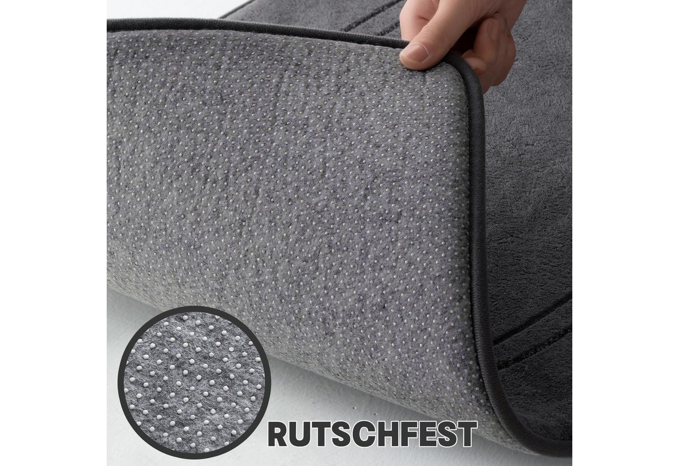 FELIXLEO Badematte Badematten Set 3-teilig, Memory-Schaum & rutschfest, Anthrazit – Bild 5 von 5