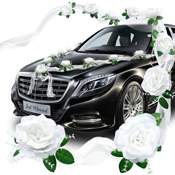 FELIXLEO Dekohänger Autoschmuck Hochzeit Deko Rose Motorhaube Blumenschmuck Weiß (1 St)