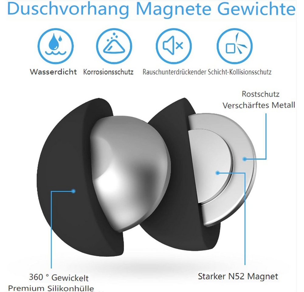 FELIXLEO Duschrollo Duschvorhang-Gewichte silikonbeschichtete Starke Duschvorhang-Magnete (3-tlg) – Bild 2 von 5