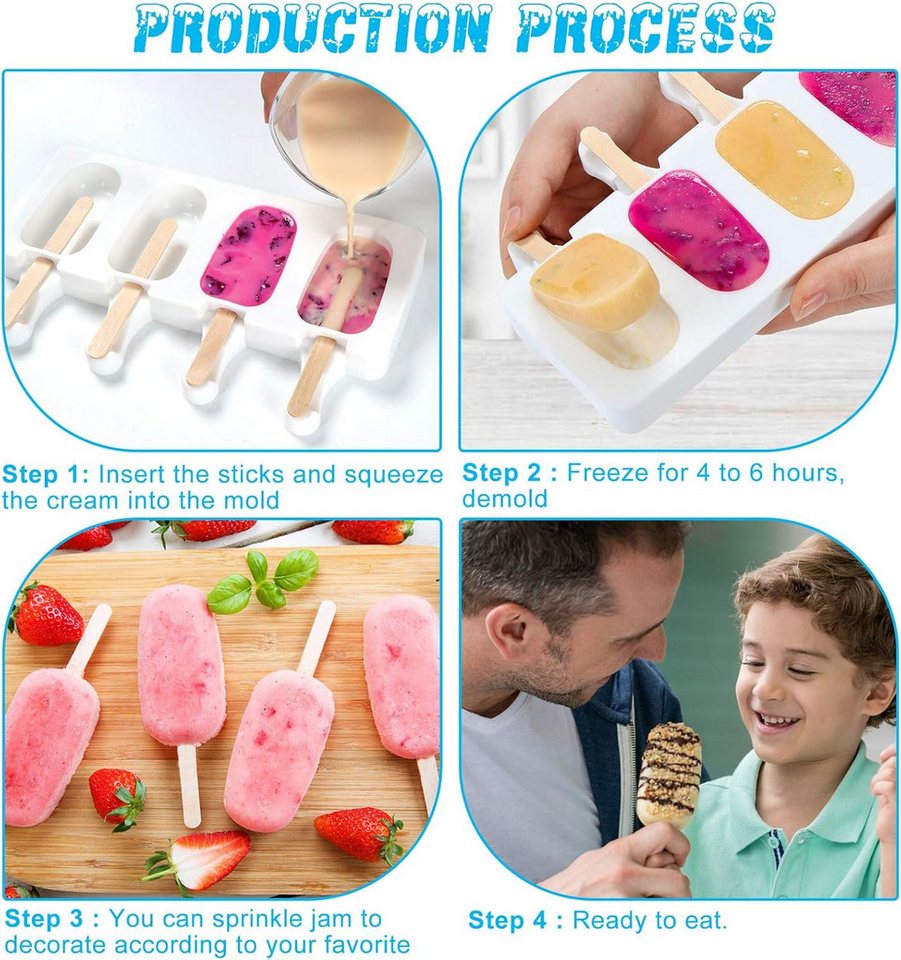 FELIXLEO Eisform Stieleisformen, Silikon, Cake Pop & Eis am Stiel Backform Set., (2-tlg) – Bild 5 von 5