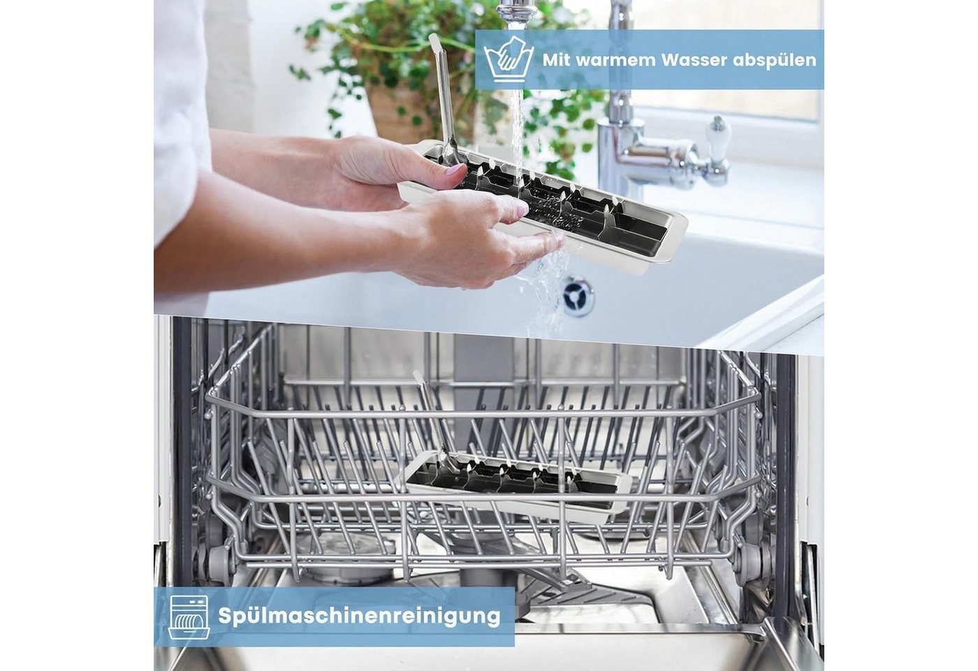 FELIXLEO Eiswürfelform Eiswürfelform Edelstahl 18 Fächer Metall Eiswürfelbehälter Henkel, (1-tlg) – Bild 5 von 5