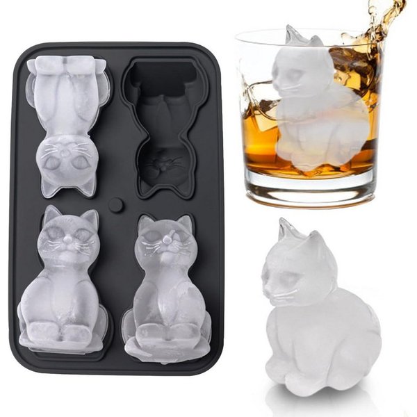 FELIXLEO Eiswürfelform Katzen Eiswürfelform, 4-Fach, für Cocktail, Whisky, Bier & Kaffee., (1-tlg)