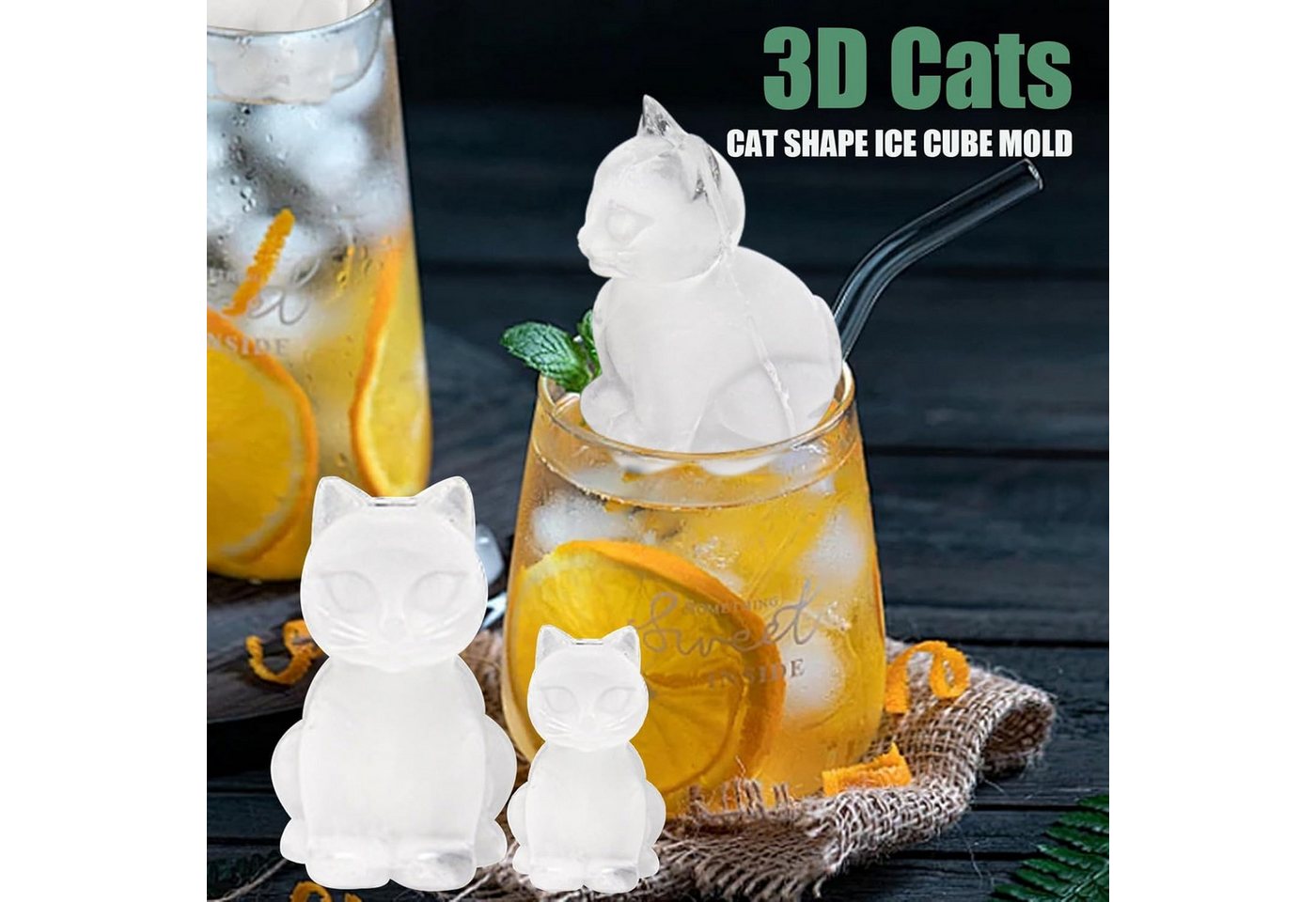 FELIXLEO Eiswürfelform Katzen Eiswürfelform, 4-Fach, für Cocktail, Whisky, Bier & Kaffee., (1-tlg) – Bild 2 von 5