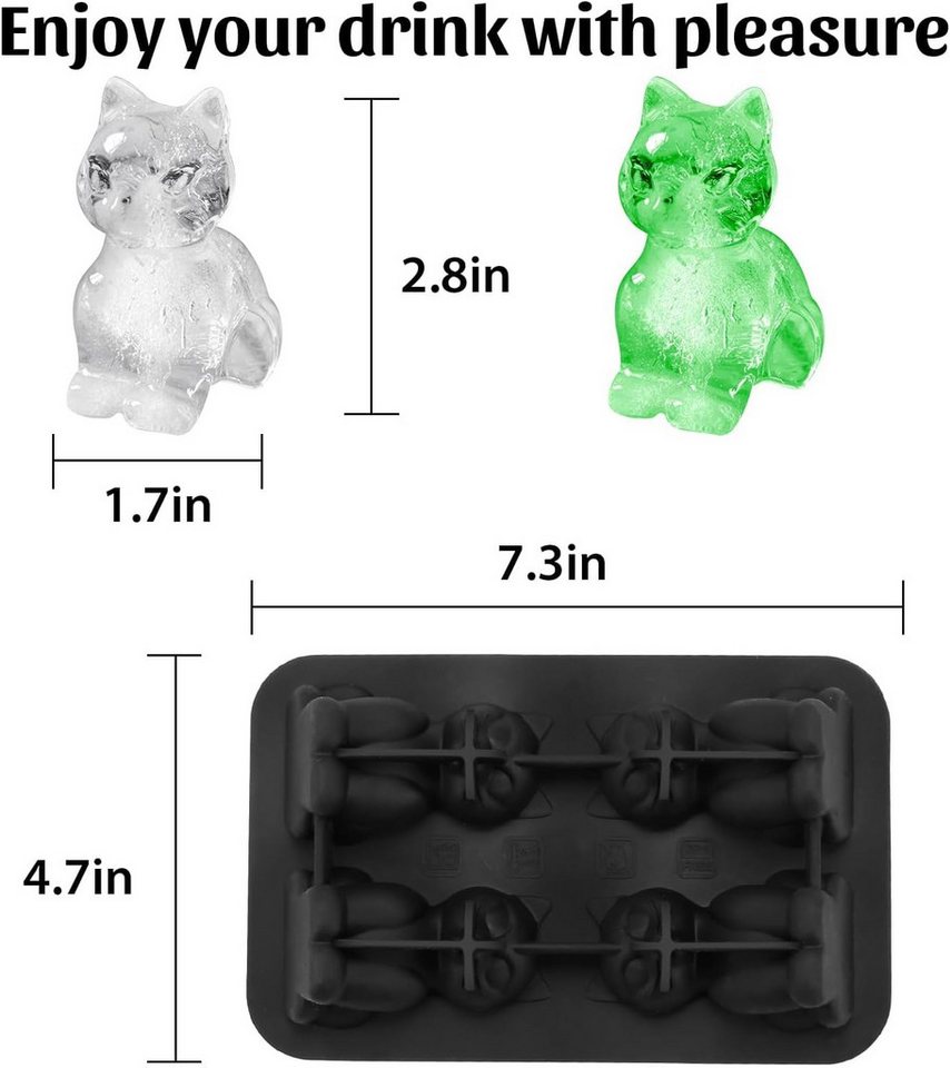 FELIXLEO Eiswürfelform Katzen Eiswürfelform, 4-Fach, für Cocktail, Whisky, Bier & Kaffee., (1-tlg) – Bild 4 von 5
