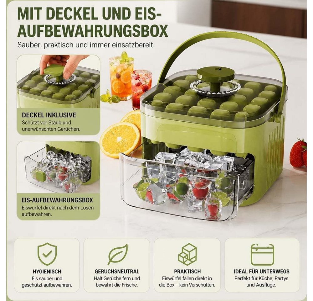 FELIXLEO Eiswürfelmaschine Eiswürfelbereiter mit Deckel Eiswürfelmaschine mit Presstyp Box – Bild 3 von 5