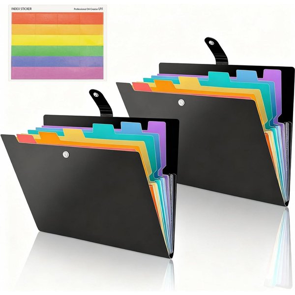 FELIXLEO Fächermappe 2x A4 Fächermappe 7 Taschen Etiketten Druckknopf für Büro Schule
