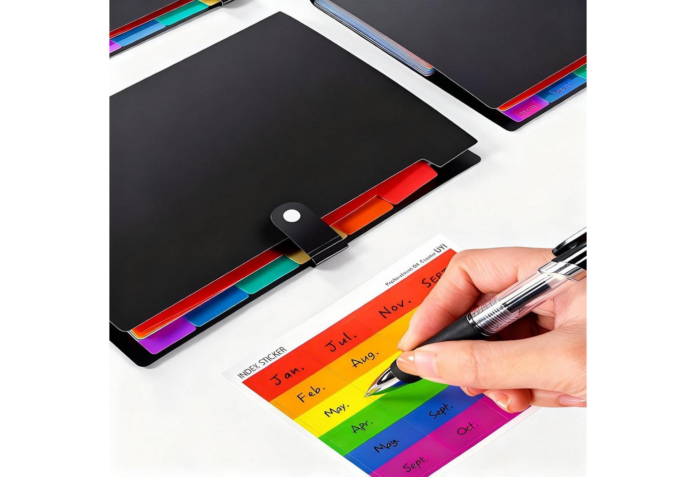 FELIXLEO Fächermappe 2x A4 Fächermappe 7 Taschen Etiketten Druckknopf für Büro Schule – Bild 5 von 5