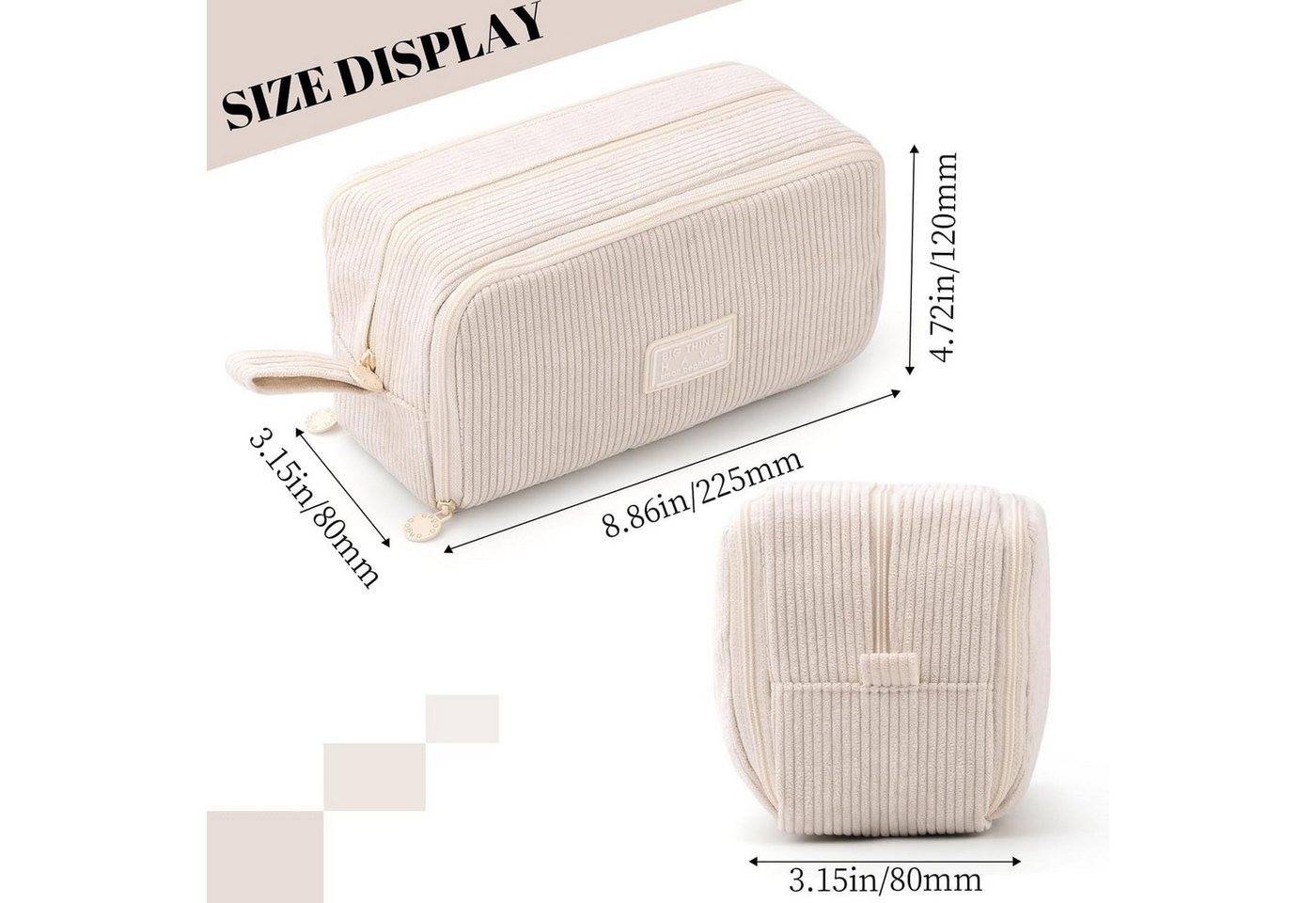 FELIXLEO Federmäppchen Federmäppchen Cord Schulmäppchen 3 Fächer Beige, (1-tlg) – Bild 5 von 5