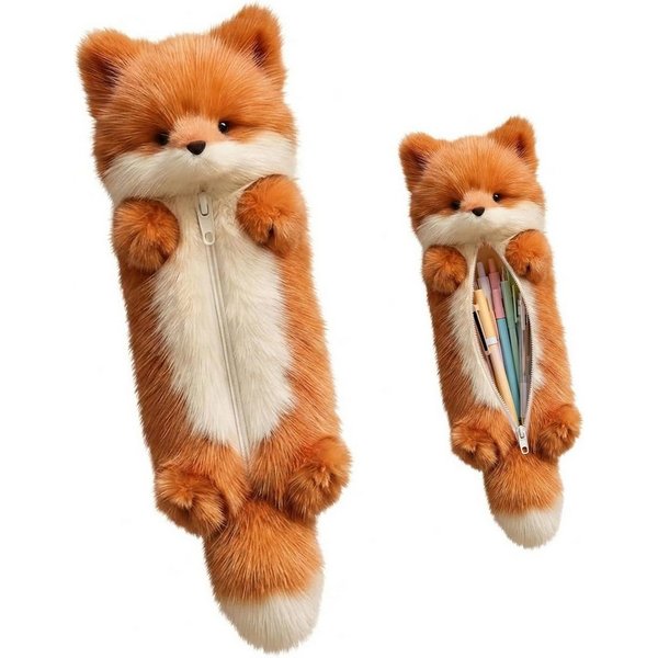 FELIXLEO Federmäppchen Plüsch Federmäppchen Fuchs Mäppchen mit Reißverschluss Braun