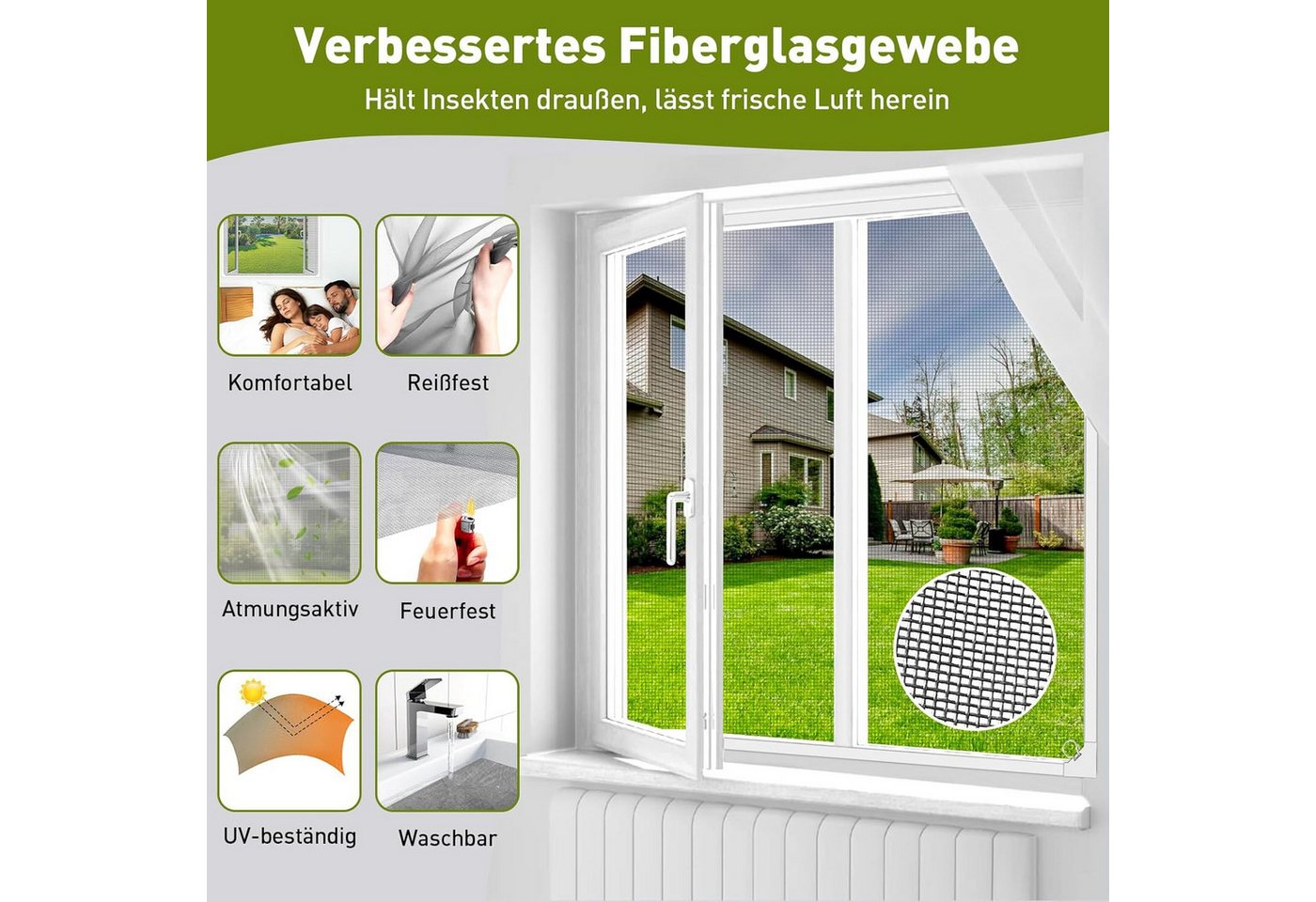 FELIXLEO Fliegengitter-Gewebe Fliegengitter Fenster Magnet 120x130cm Ohne Bohren Zuschneidbar, (1-St) – Bild 3 von 5