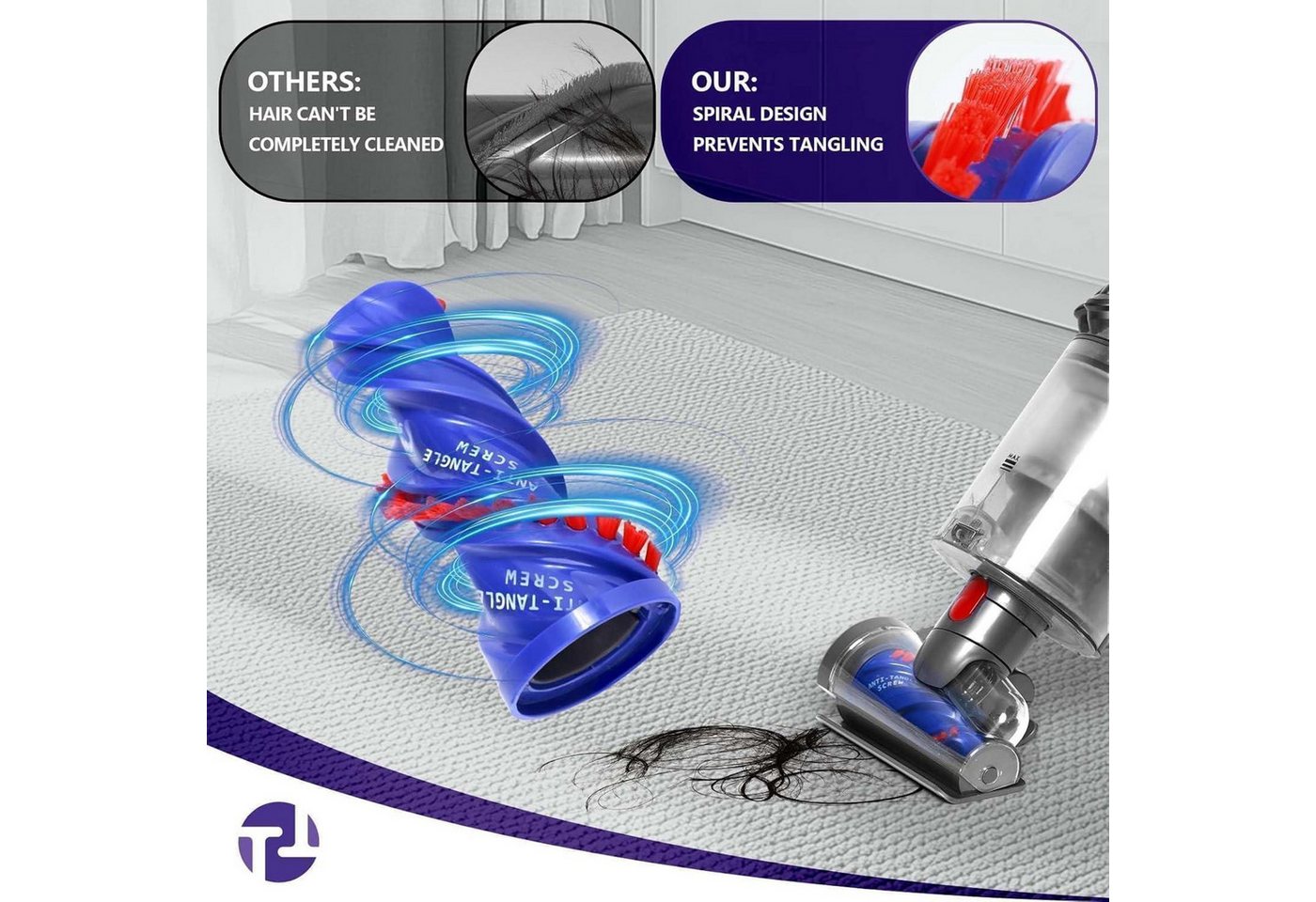 FELIXLEO Gardinenbefestigungen Ersatzteile Mini Elektrobürste für Dyson V15 V11 V10 V8 V7 Anti-Verwicklungs Düs, (1-St) – Bild 3 von 5