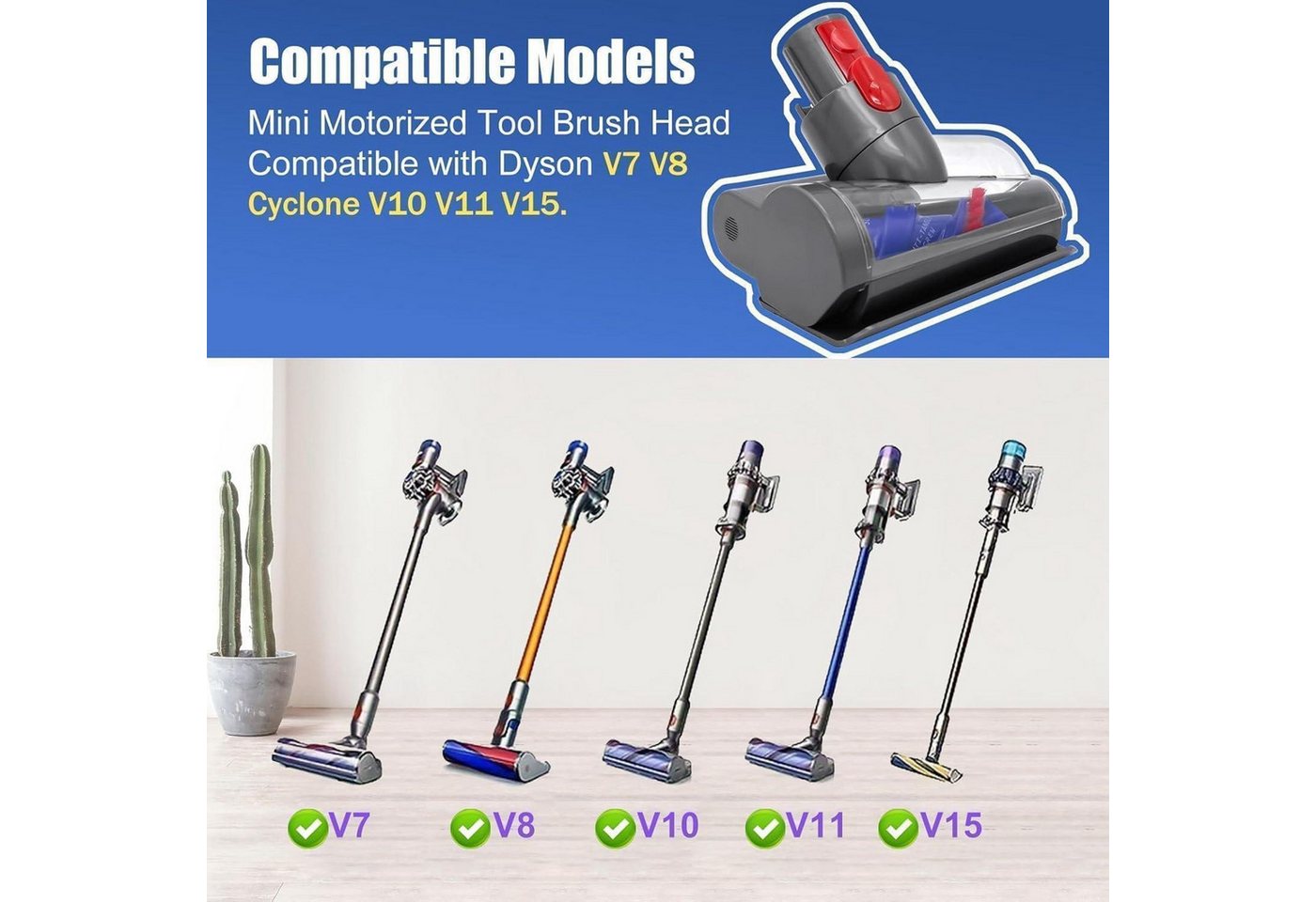 FELIXLEO Gardinenbefestigungen Ersatzteile Mini Elektrobürste für Dyson V15 V11 V10 V8 V7 Anti-Verwicklungs Düs, (1-St) – Bild 4 von 5