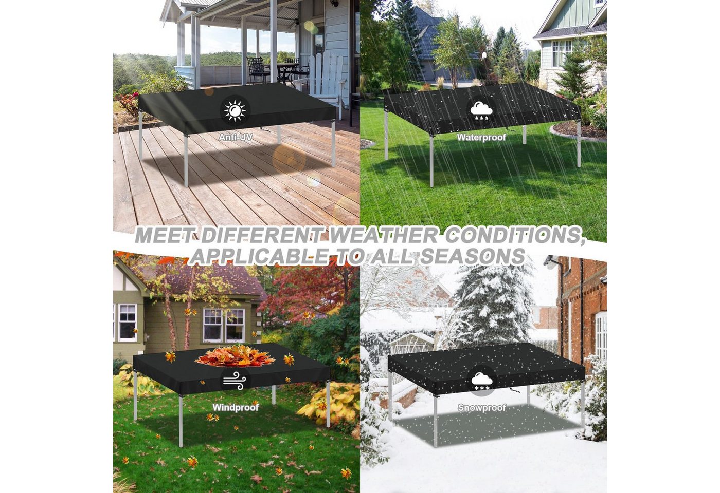 FELIXLEO Gartenmöbel-Schutzhülle Gartentisch Abdeckung 150x90x15cm wasserdicht 420D Oxford (1-St) – Bild 4 von 5