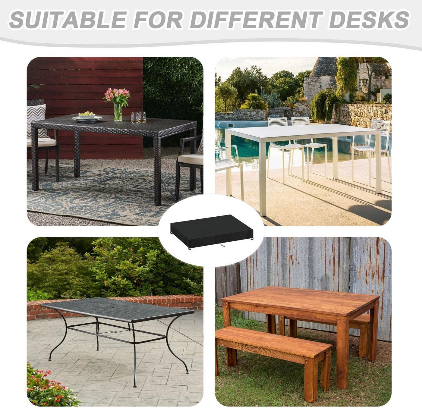 FELIXLEO Gartenmöbel-Schutzhülle Gartentisch Abdeckung 150x90x15cm wasserdicht 420D Oxford (1-St) – Bild 5 von 5