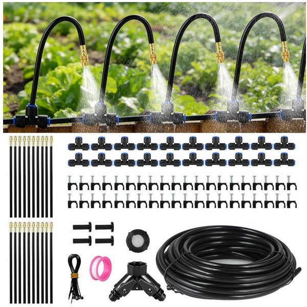 FELIXLEO Gartenschlauch Micro Drip Bewässerungssystem, 38m mit 20 Sprühnebel Düsen Garten