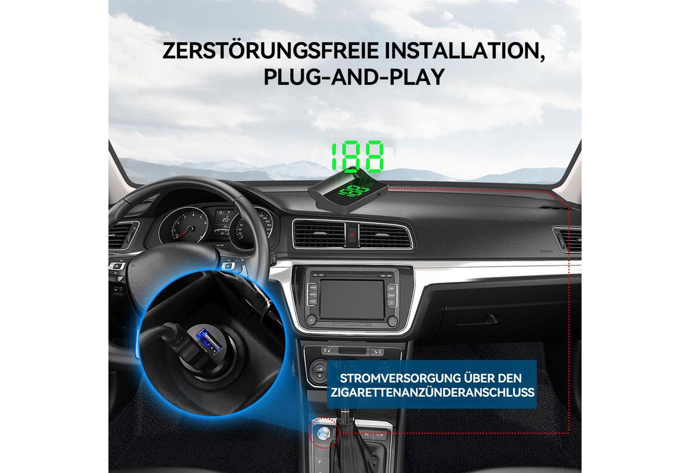 FELIXLEO Head Up Display Head Up Display GPS Tacho digital für Auto Motorrad Plug & Play – Bild 4 von 5