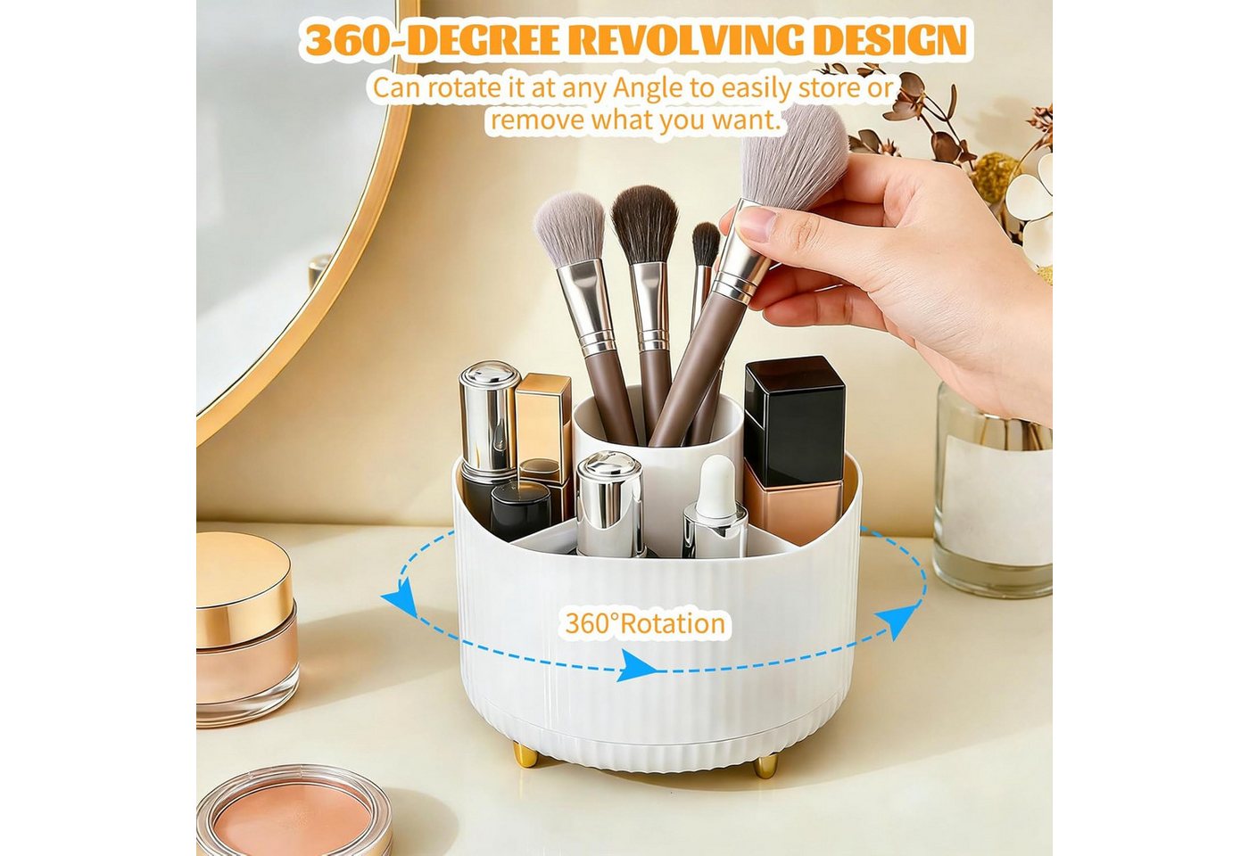 FELIXLEO Küchenorganizer-Set 360° Make up Organizer Pinselhalter 5 Fächer Kosmetik Aufbew. Weiß, (1-tlg) – Bild 5 von 5