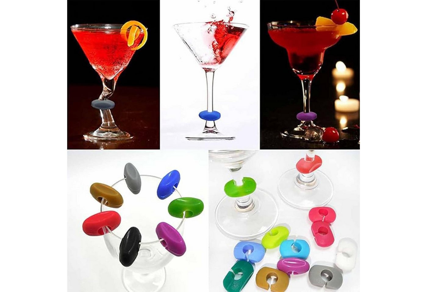 FELIXLEO Küchenorganizer-Set Silikon Glasmarker Wiederverwendbar Weinglas Trinkglas Markierung, (30-tlg) – Bild 5 von 5