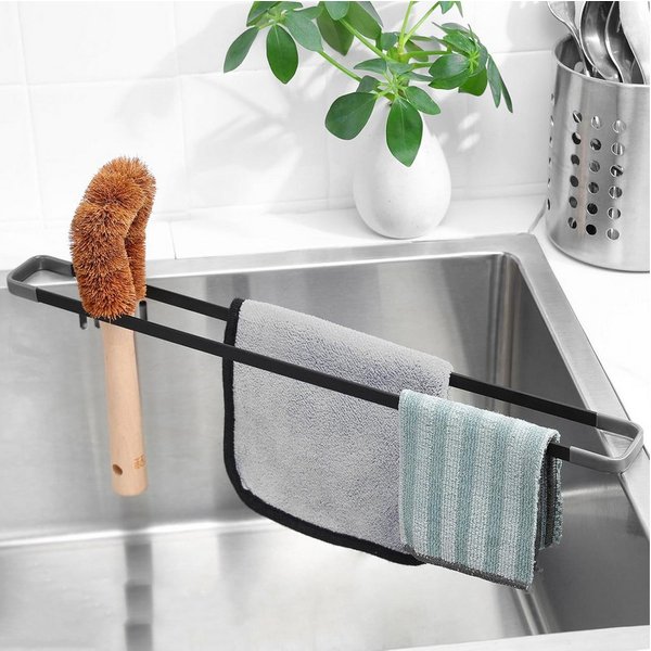 FELIXLEO Küchenorganizer-Set Spülbecken Organizer Abtropfgitter Schwarz 43cm Spüllappenhalter, (1-tlg)