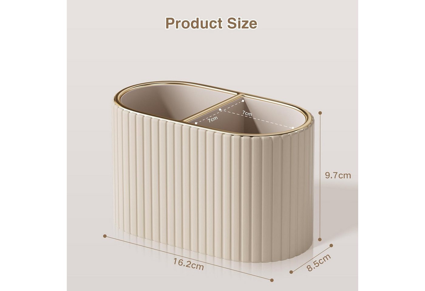 FELIXLEO Küchenorganizer-Set Stifte Organizer Oval PU Leder Stiftehalter 2 Fächer Beige – Bild 3 von 5