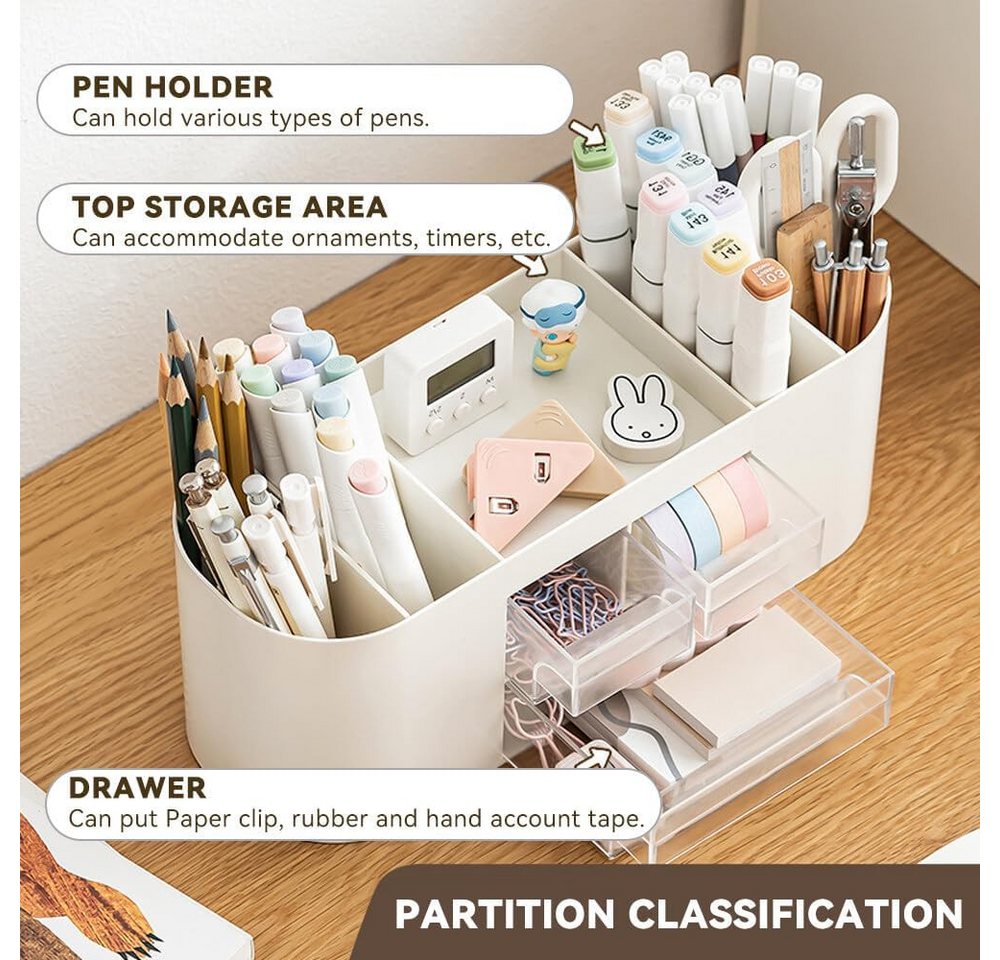 FELIXLEO Küchenorganizer-Set Stiftehalter Organizer Weiß 10 Fächer Große Kapazität Schublade Büro – Bild 4 von 5