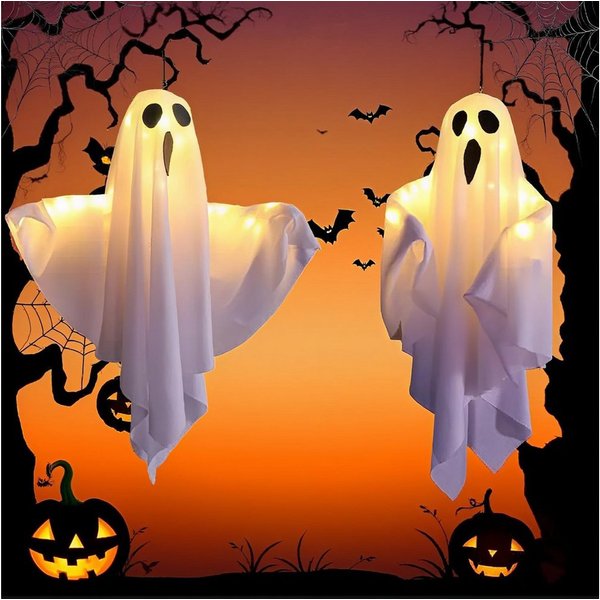 FELIXLEO LED-Dekofigur Halloween Deko Innen Außen, 2 leuchtende Geister LED, 50cm, Party (1 St)