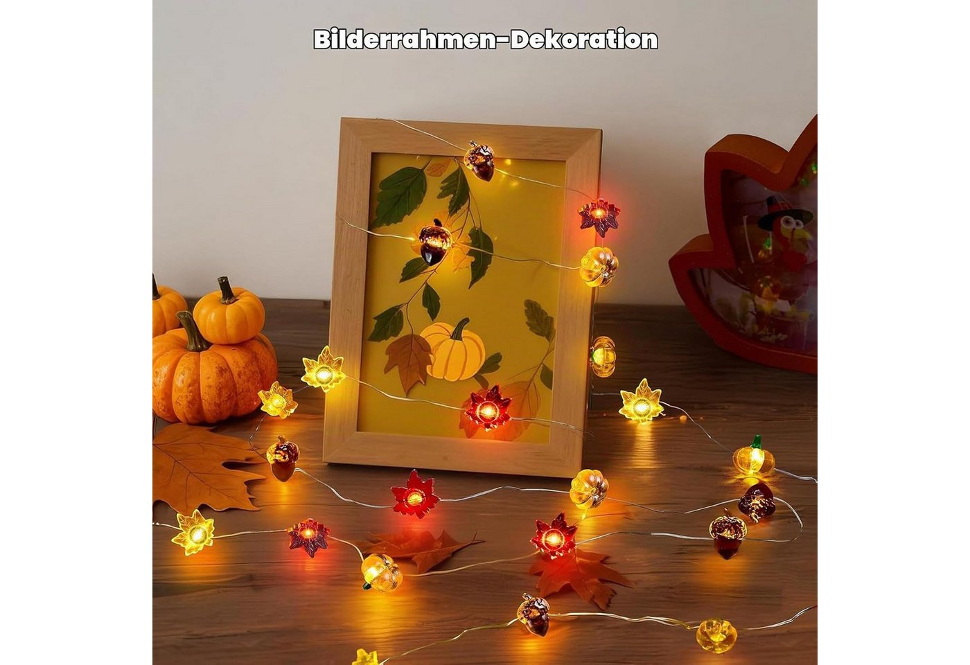 FELIXLEO LED Dekolicht 2PCS Herbst Deko Lichterkette Timer 2m 20 LED Kürbis Ahornblatt – Bild 5 von 5