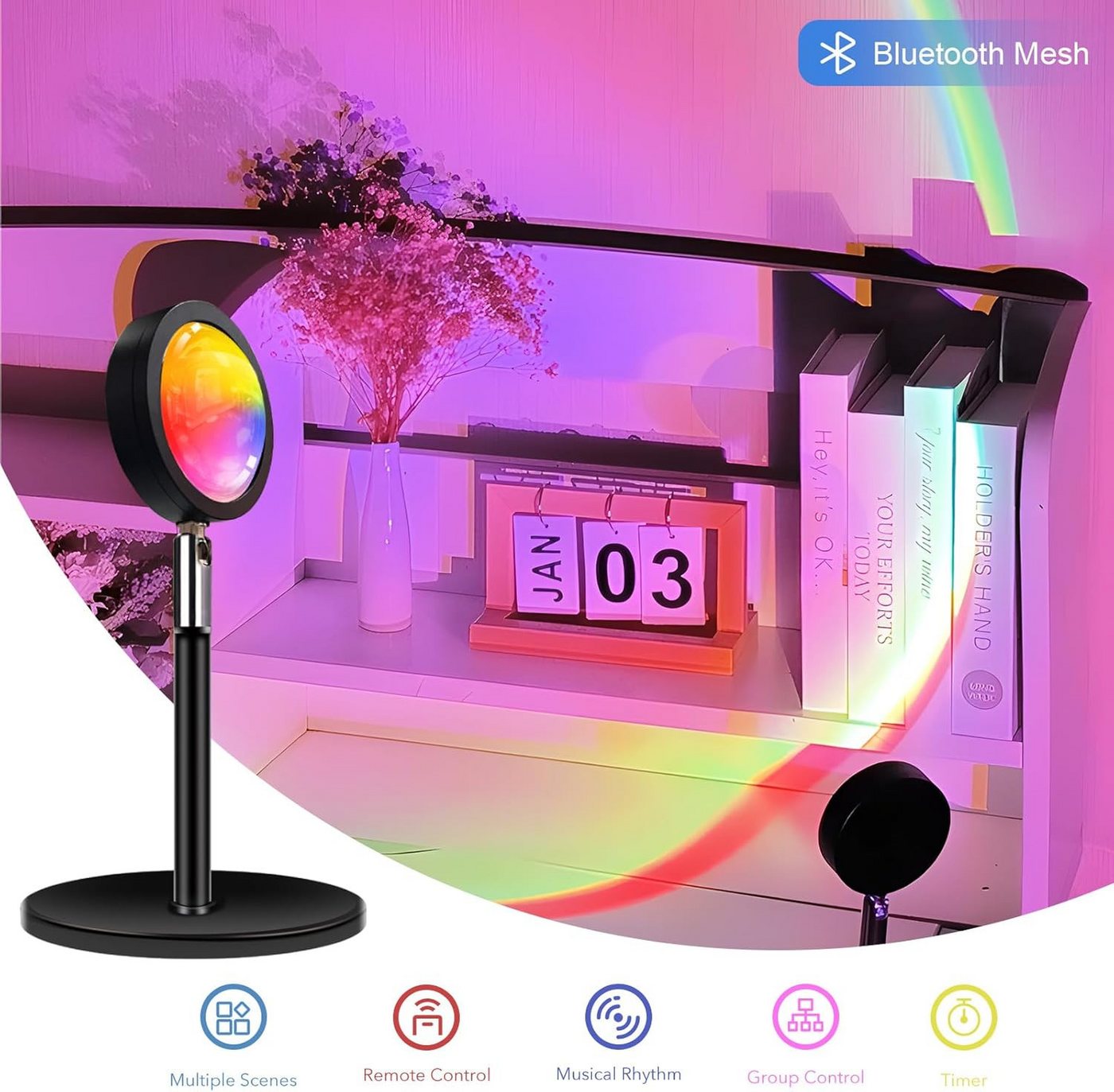 FELIXLEO LED-Sternenhimmel Bluetooth Mesh Sunset Lampe mit APP-Steuerung & Musik-Sync – Bild 2 von 5