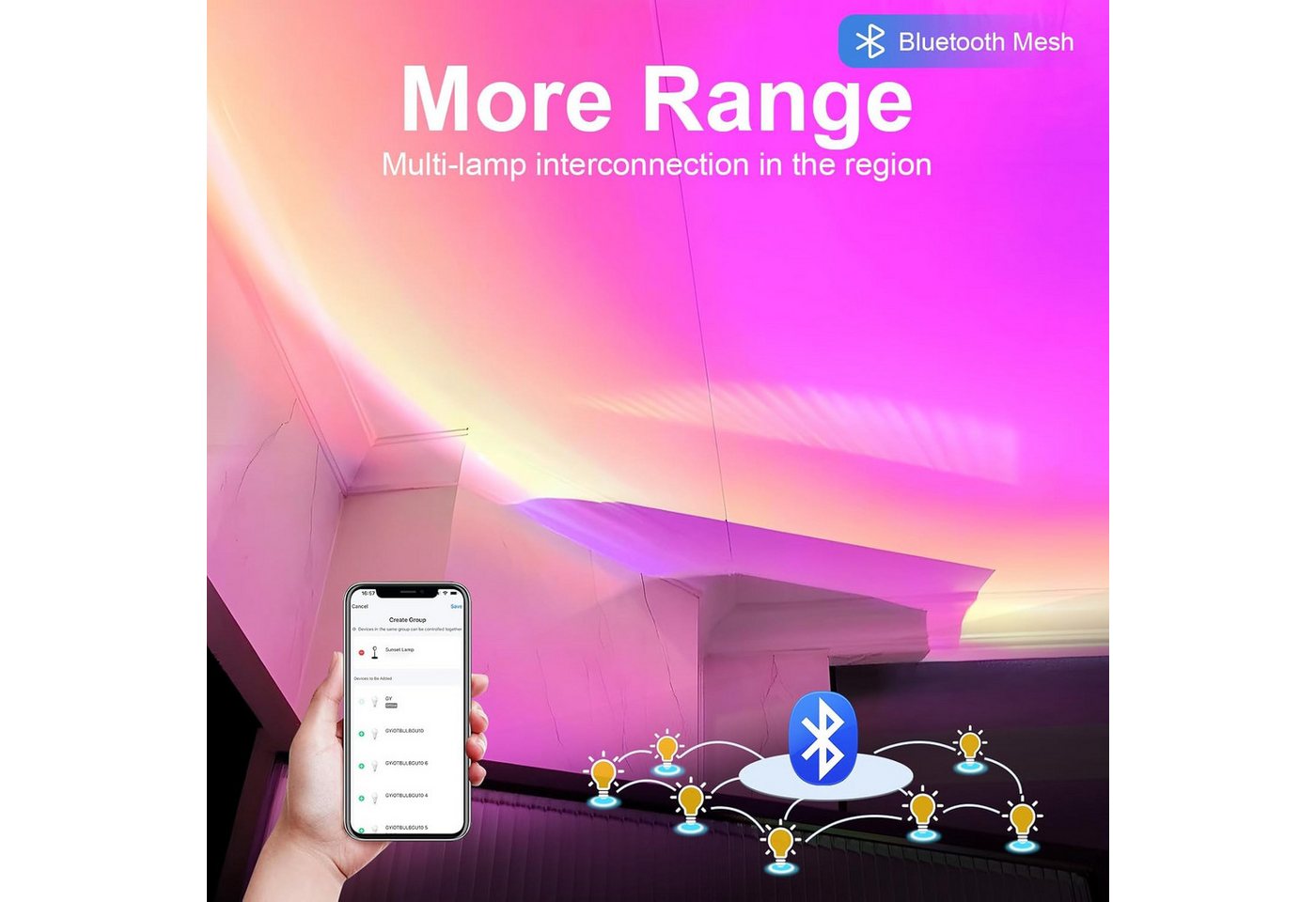 FELIXLEO LED-Sternenhimmel Bluetooth Mesh Sunset Lampe mit APP-Steuerung & Musik-Sync – Bild 3 von 5