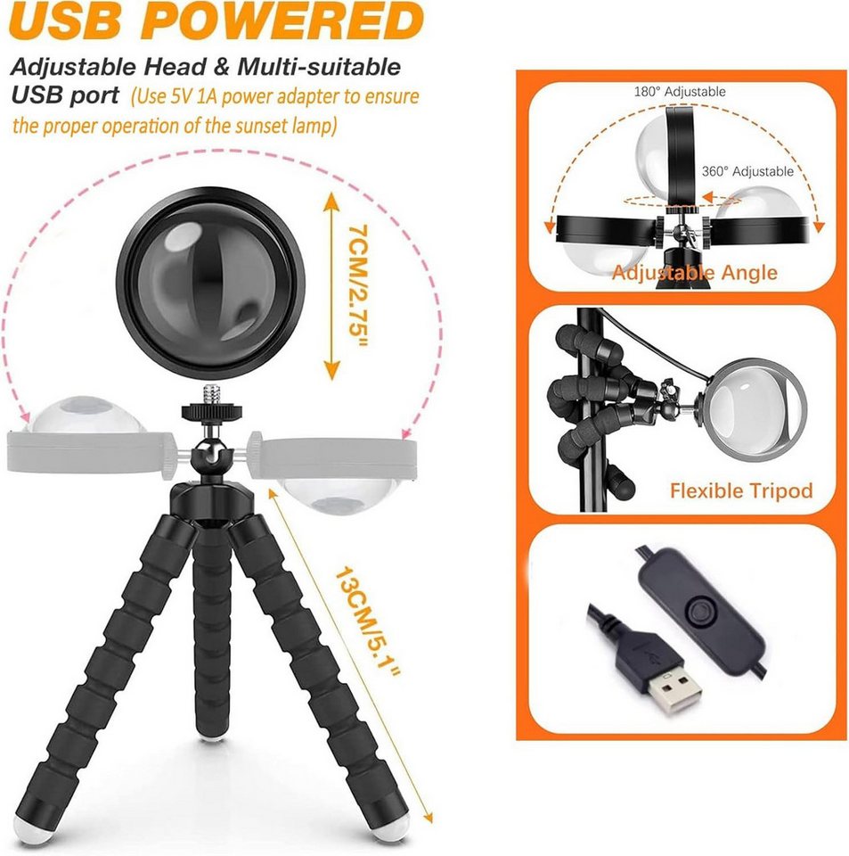 FELIXLEO LED-Sternenhimmel Sunset Lampe, 360° drehbare romantische Projektionslampe – Bild 3 von 5