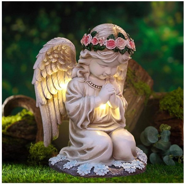 FELIXLEO LED-Trinkglas Gartenfigur, Grabengel, Solarleuchte, Grablicht, wetterfest, 1-tlg.