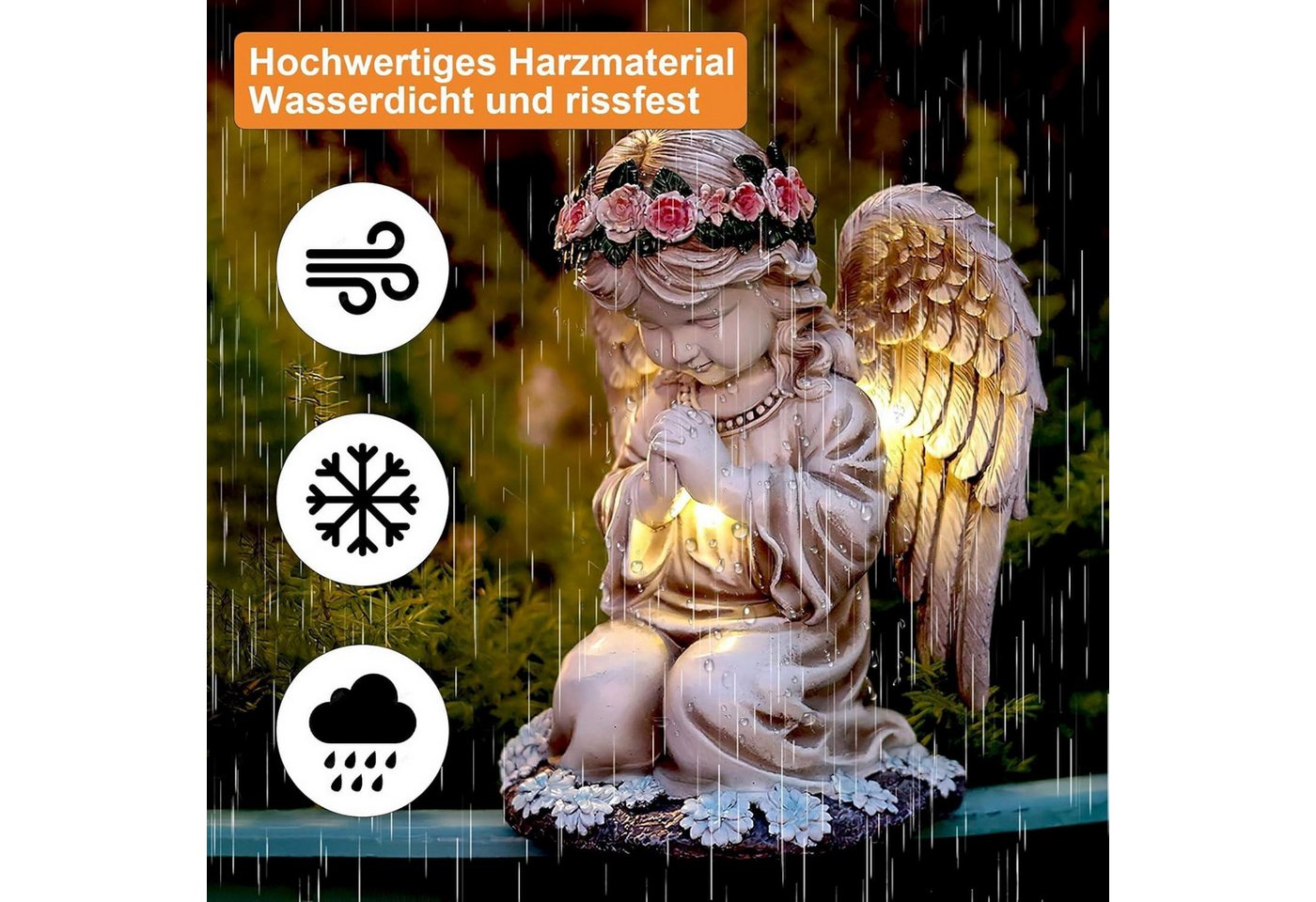 FELIXLEO LED-Trinkglas Gartenfigur, Grabengel, Solarleuchte, Grablicht, wetterfest, 1-tlg. – Bild 2 von 5