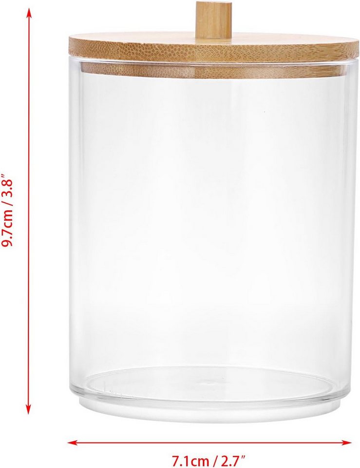 FELIXLEO Make-Up Organizer 2er Set Acryl Wattestäbchen Behälter mit Bambusdeckel Rund Klar, 1-tlg. – Bild 2 von 5