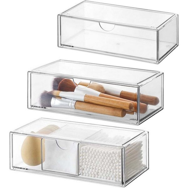 FELIXLEO Make-Up Organizer Badezimmer Organizer Mini 3er Set Acryl Stapelbar Transparent, 1-tlg.