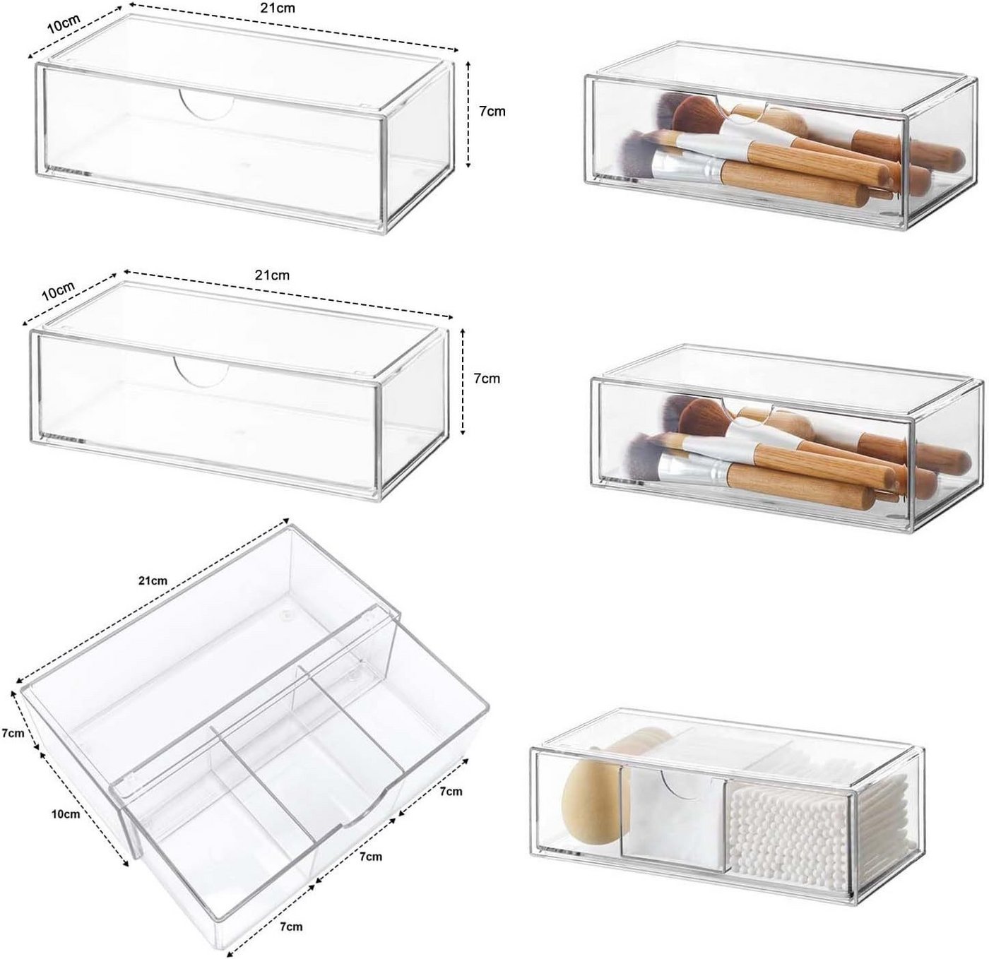 FELIXLEO Make-Up Organizer Badezimmer Organizer Mini 3er Set Acryl Stapelbar Transparent, 1-tlg. – Bild 3 von 5