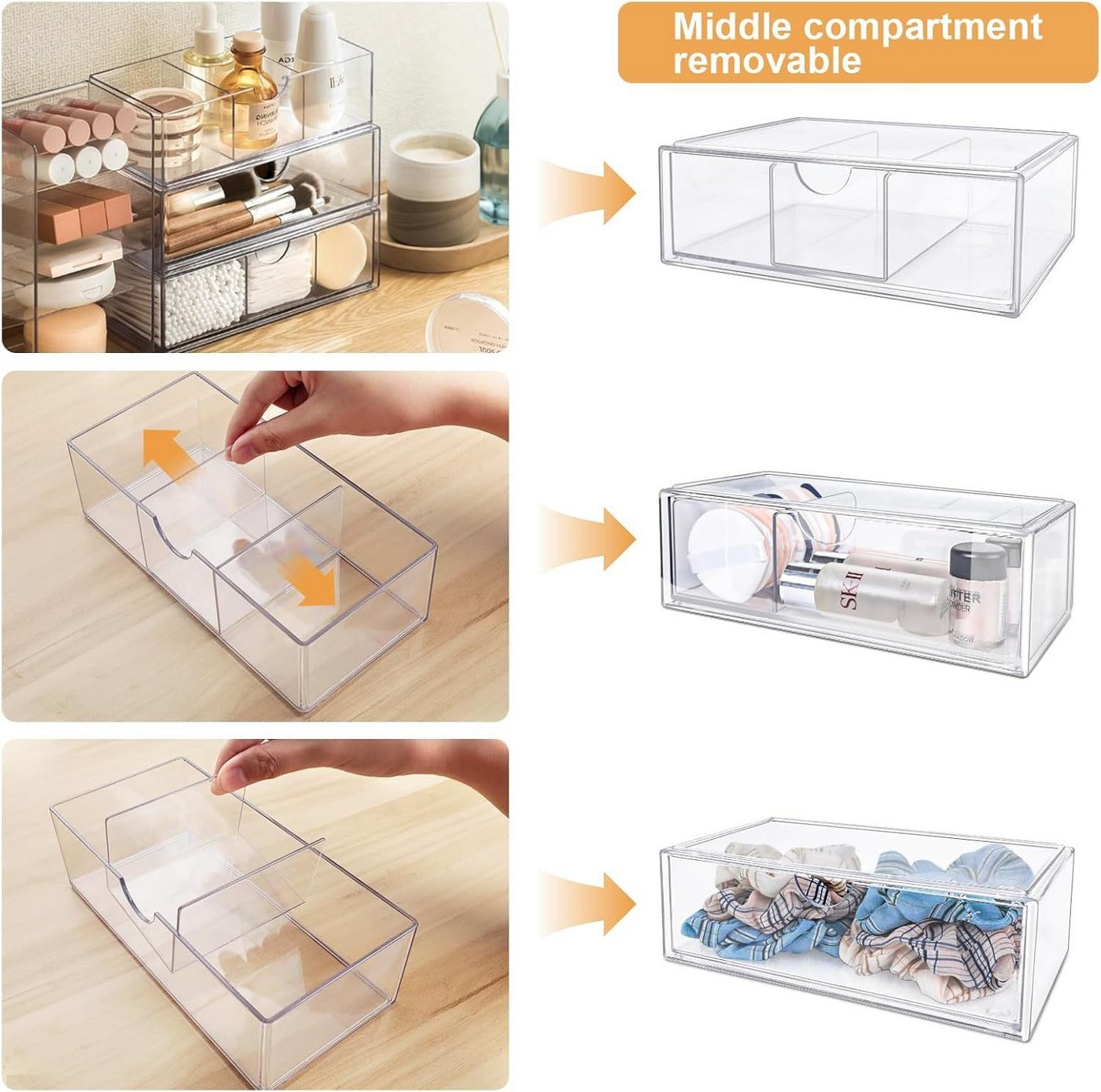 FELIXLEO Make-Up Organizer Badezimmer Organizer Mini 3er Set Acryl Stapelbar Transparent, 1-tlg. – Bild 4 von 5