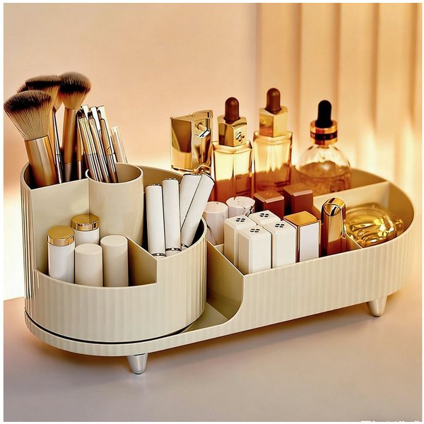 FELIXLEO Make-Up Organizer Make up Organizer 360 Drehbar Beige mit Pinsel Reiniger Großer, 1-tlg.