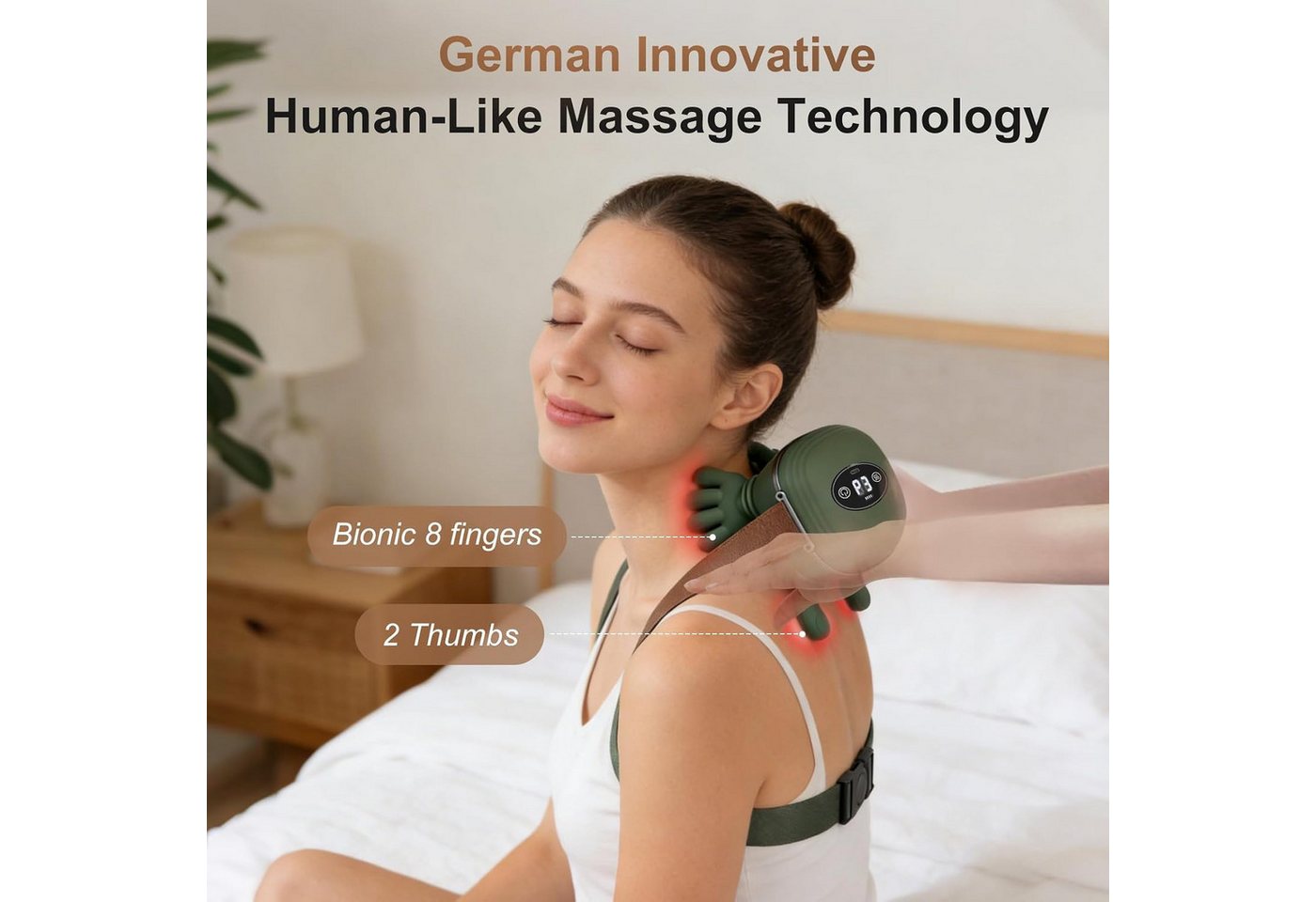 FELIXLEO Massagegerät 4D Nackenmassagegerät, 3 Programme, 2 Heizstufen, Touchscreen, 1-tlg. – Bild 3 von 5